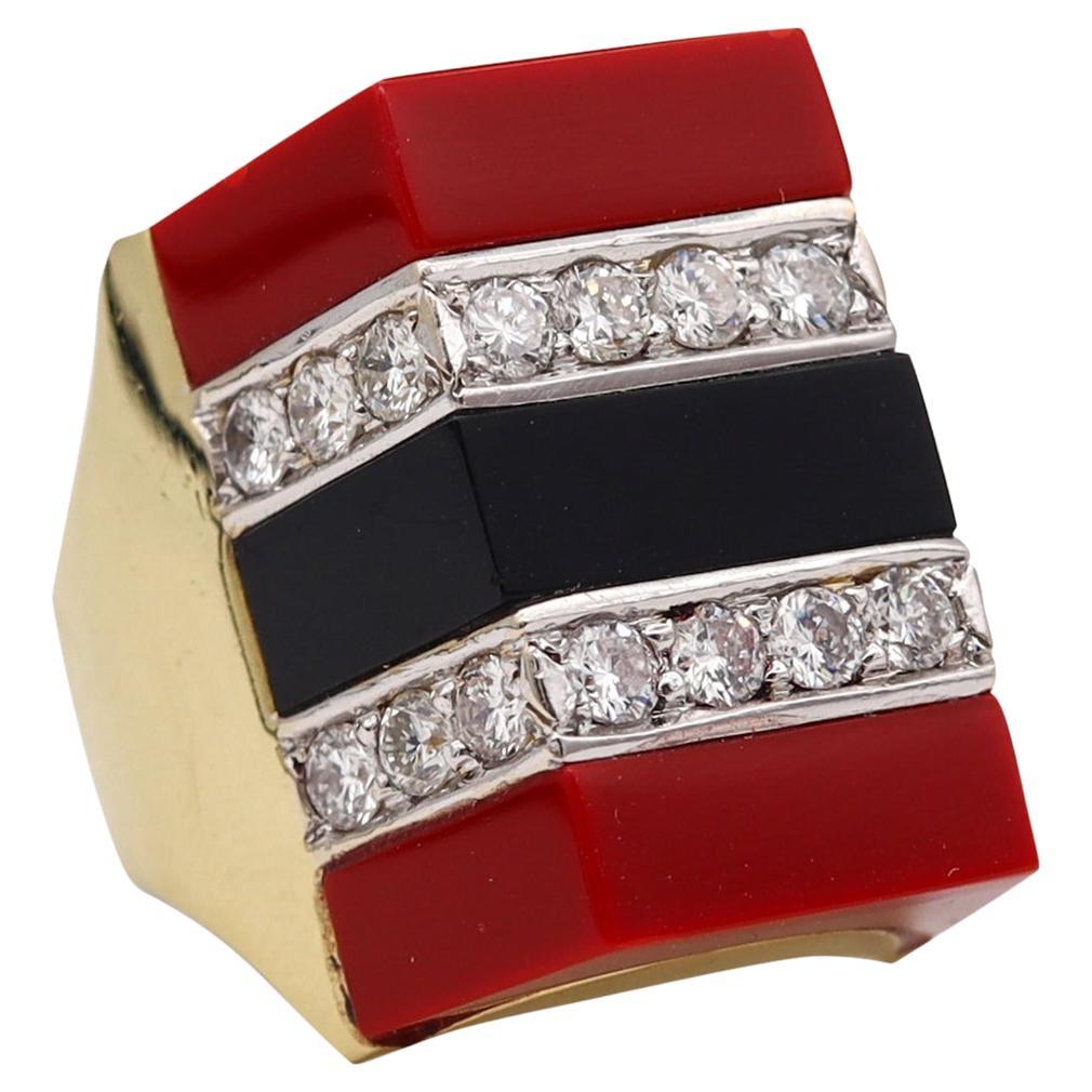 Modernist 1970 Sculptural Statement Ring 18kt Yellow Gold With 51 60