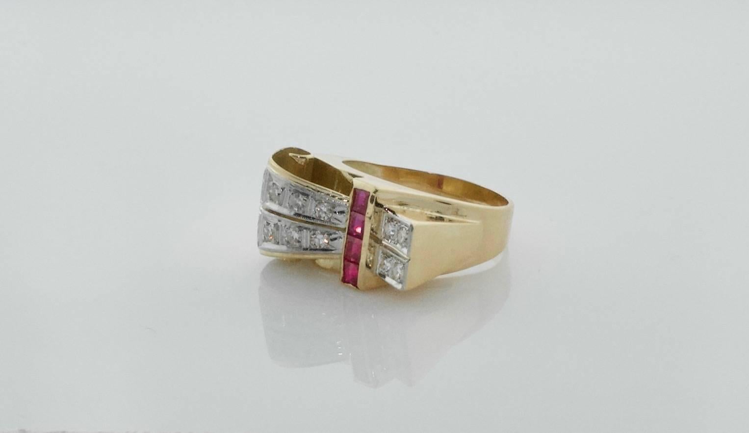 Retro Modern, circa 1940s Ruby and Diamond Ring In Excellent Condition For Sale In Wailea, HI