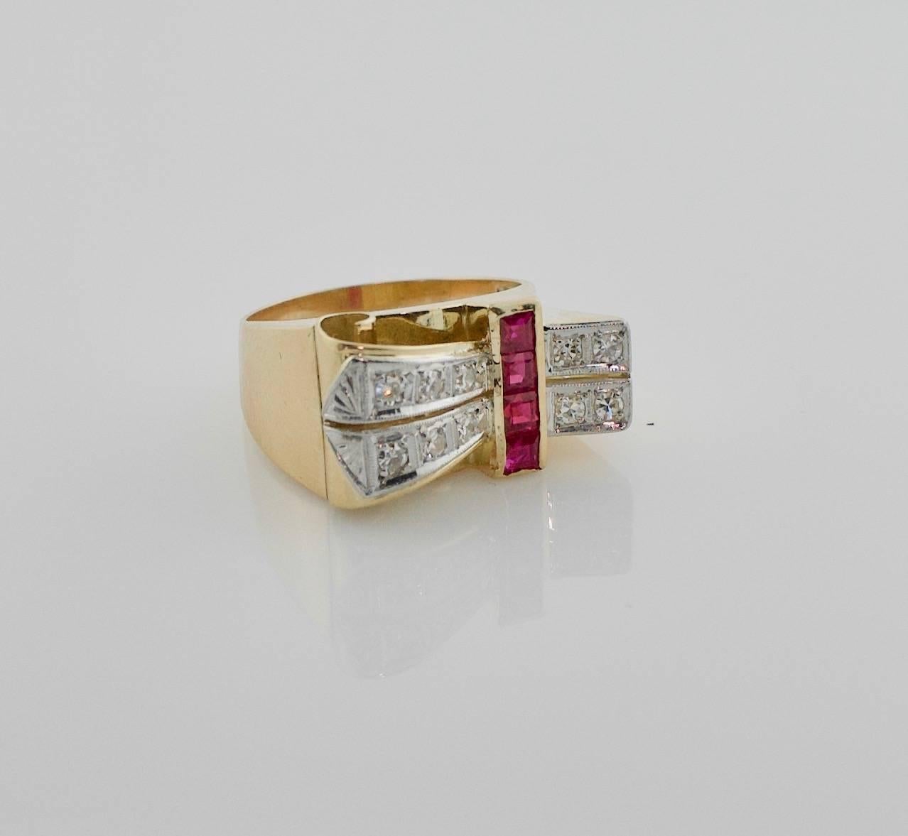 Retro Modern, circa 1940s Ruby and Diamond Ring For Sale 2