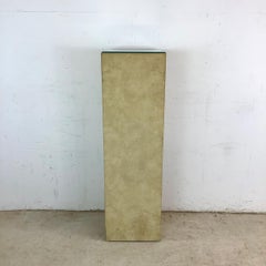 Vintage Modern Pedestal with Mirrored Top and Faux Suede Design