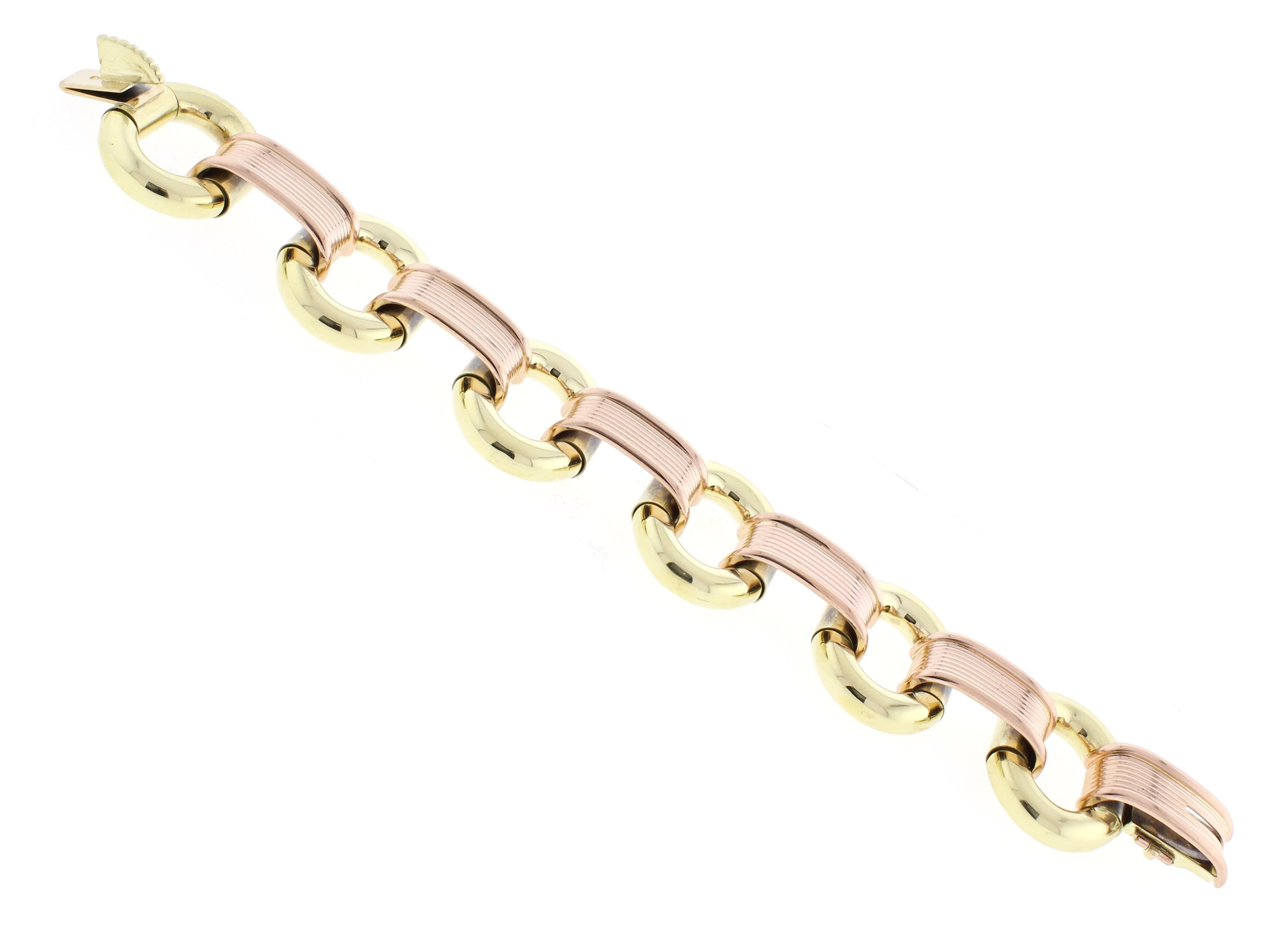 Women's or Men's Retro-Modern Pink and Yellow Gold Bracelet
