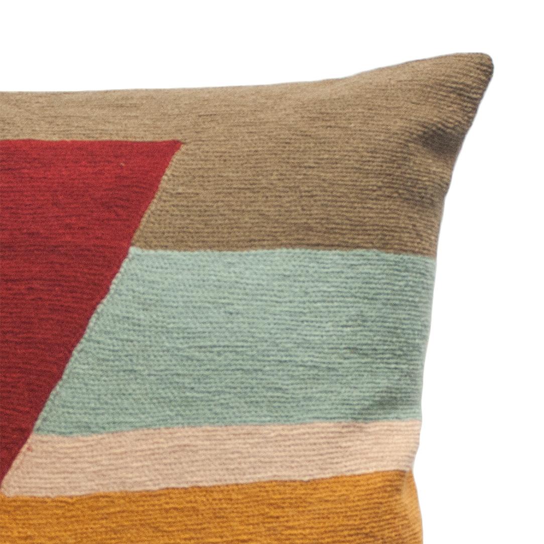 This modern throw pillow has been ethically hand embroidered by artisans in Kashmir, India, using a traditional embroidery technique which is native to this region.

The purchase of this handcrafted pillow helps to support the artisans and preserve