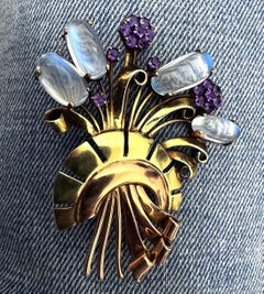 Retro Moonstone & Amethyst Brooch
