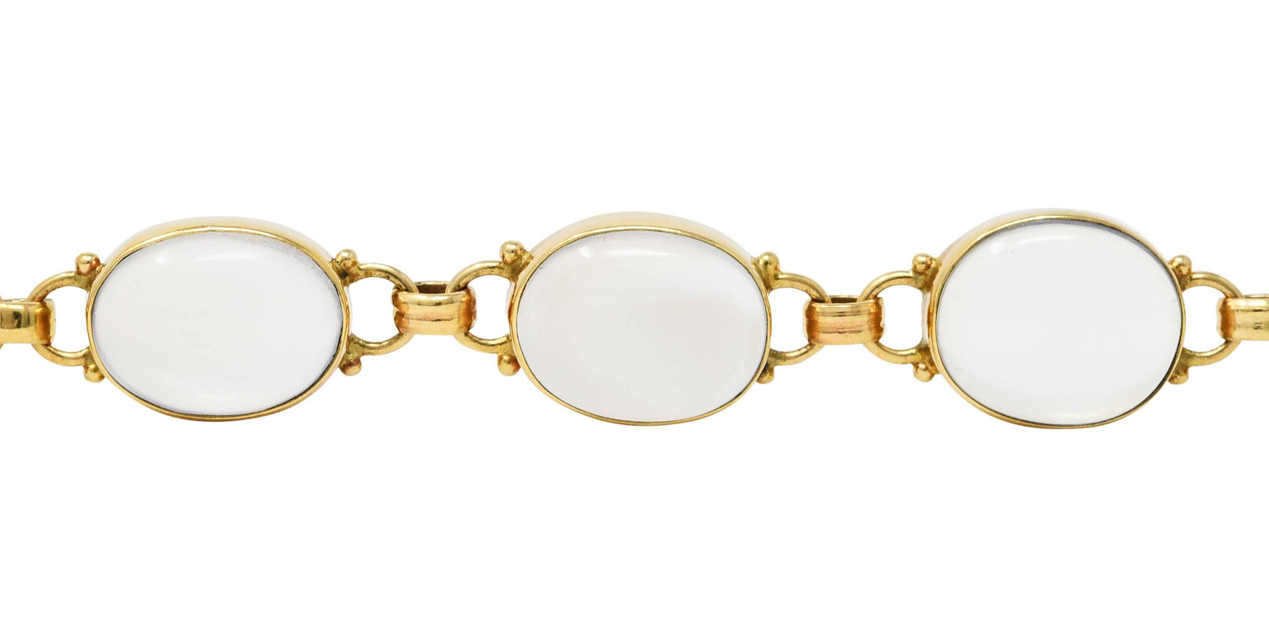 Women's or Men's Retro Moonstone Cabochon 14 Karat Yellow Gold Vintage Link Bracelet For Sale