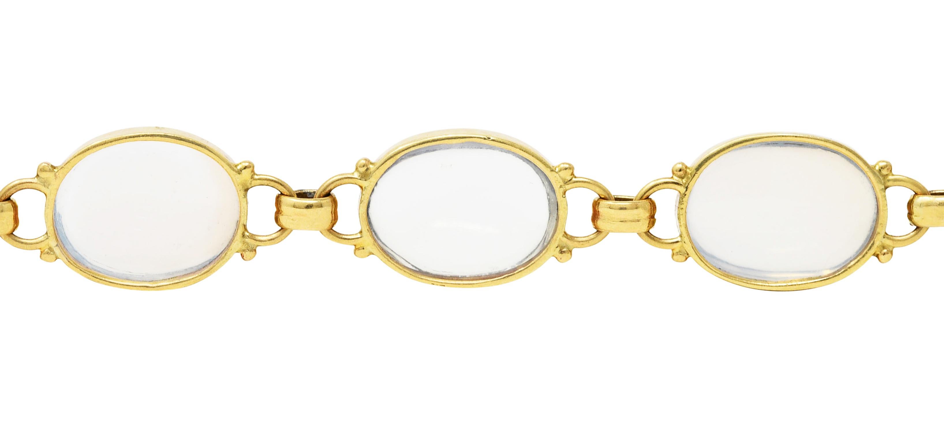 Bracelet à maillons vintage rétro en or jaune 14 carats avec cabochon de pierre de lune en vente 2