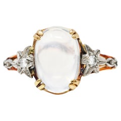 Vintage Moonstone Diamond Platinum 14 Karat Rose Gold Gemstone Ring