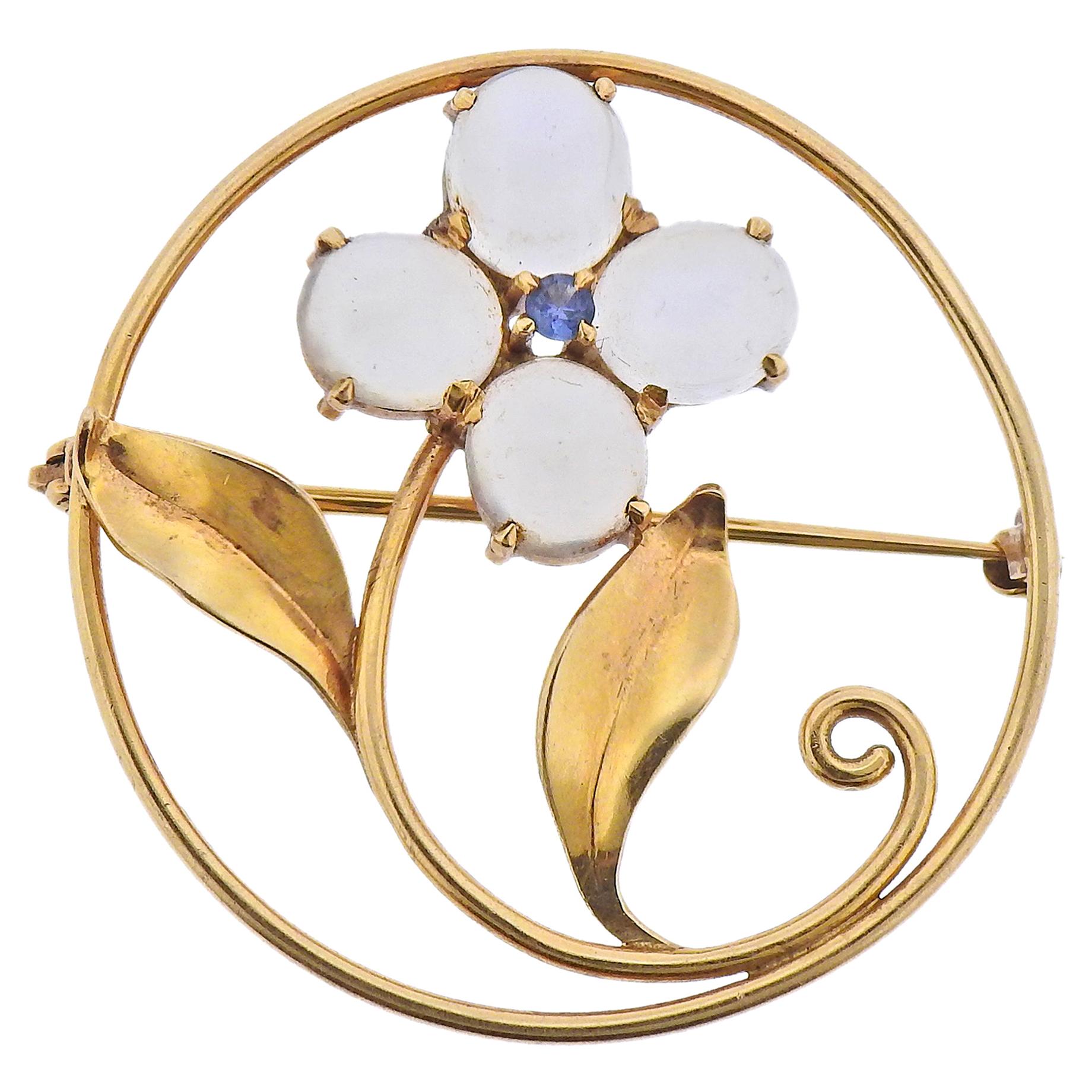 Broche Retro Moonstone Flower Brooch Pin