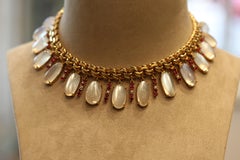 Retro Moonstone Ruby Diamond Gold Choker Necklace