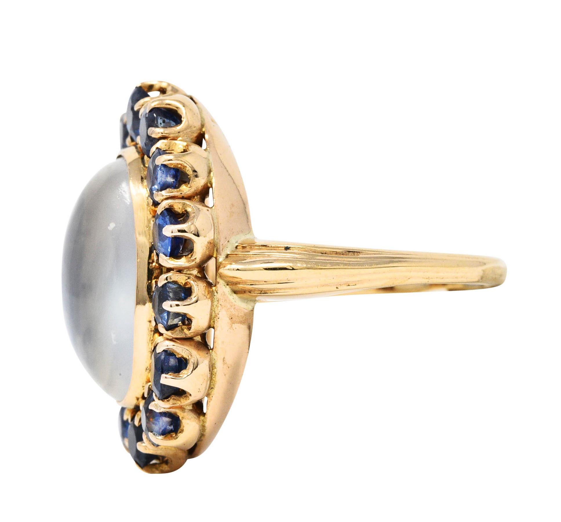 Cabochon Retro Moonstone Sapphire 14 Karat Gold Cluster Ring