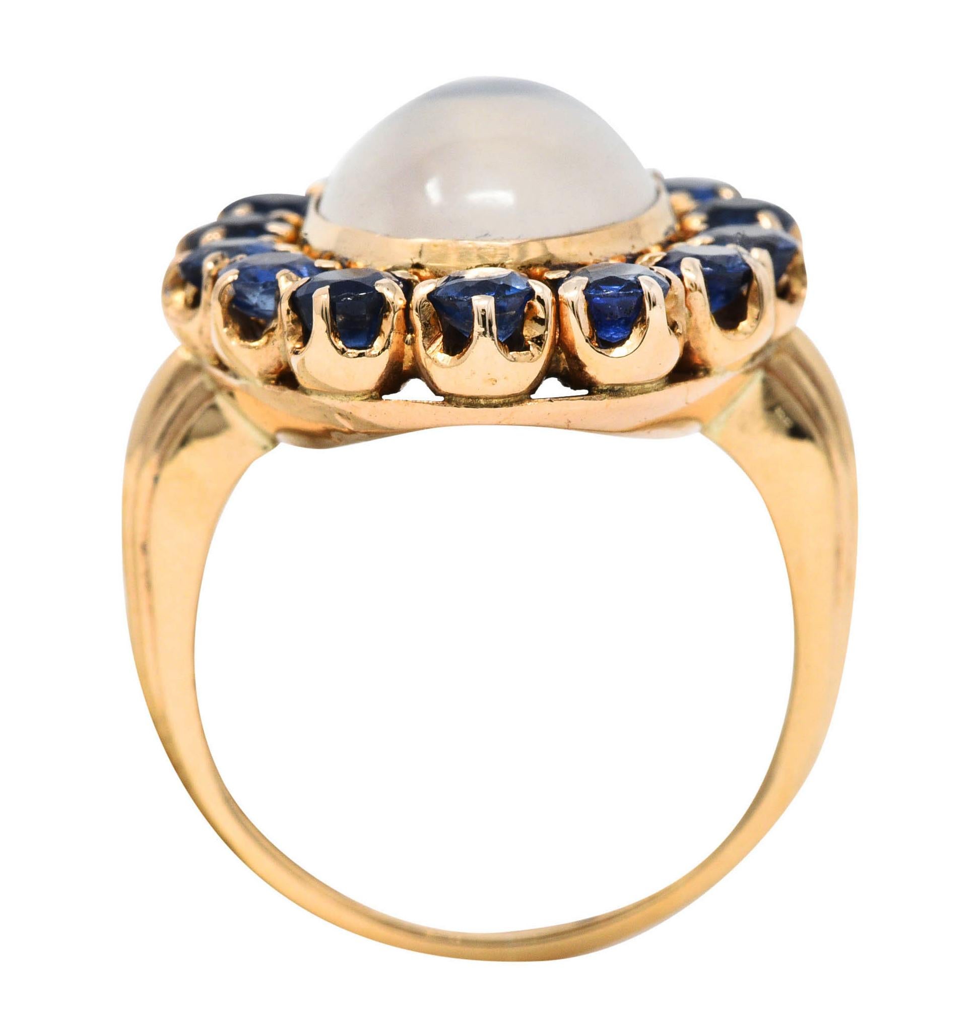 Retro Moonstone Sapphire 14 Karat Gold Cluster Ring 1