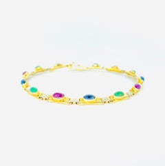 Retro Retro Multi-Color Oval Cabochon Smaragd, Rubin & Saphir Tennis-Armband Italien