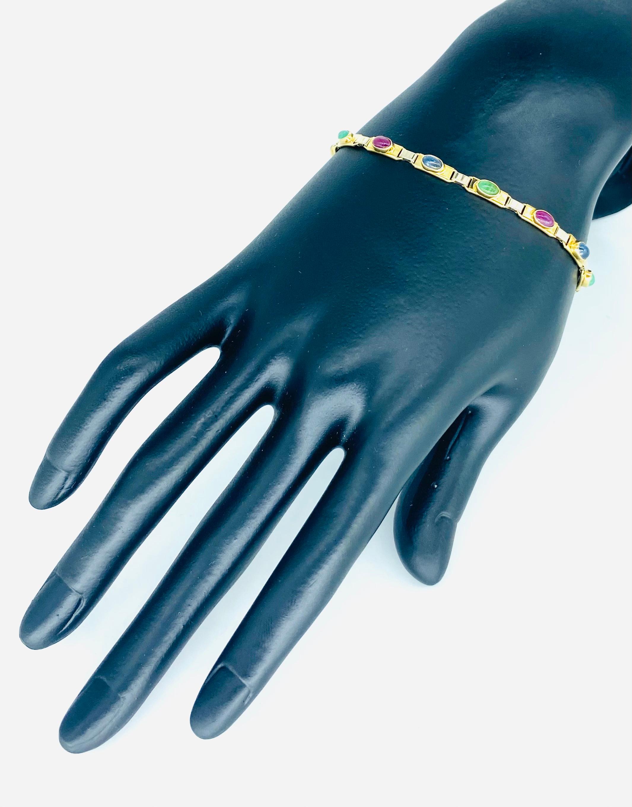 da uomo o donna Bracciale Tennis Retro Multi-Color Oval Cabochon Emerald, Ruby & Sapphire Italia in vendita
