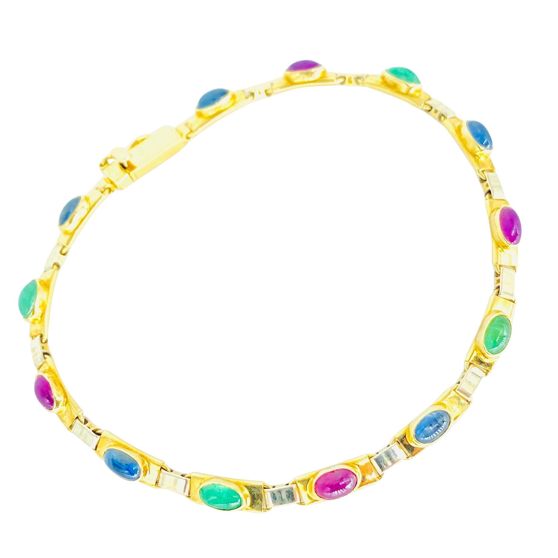 Bracciale Tennis Retro Multi-Color Oval Cabochon Emerald, Ruby & Sapphire Italia in vendita