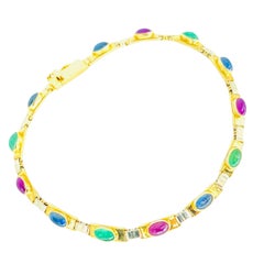 Bracciale Tennis Retro Multi-Color Oval Cabochon Emerald, Ruby & Sapphire Italia