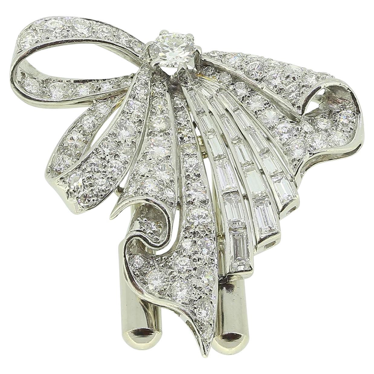 Retro Multi Diamond Ribbon Brooch