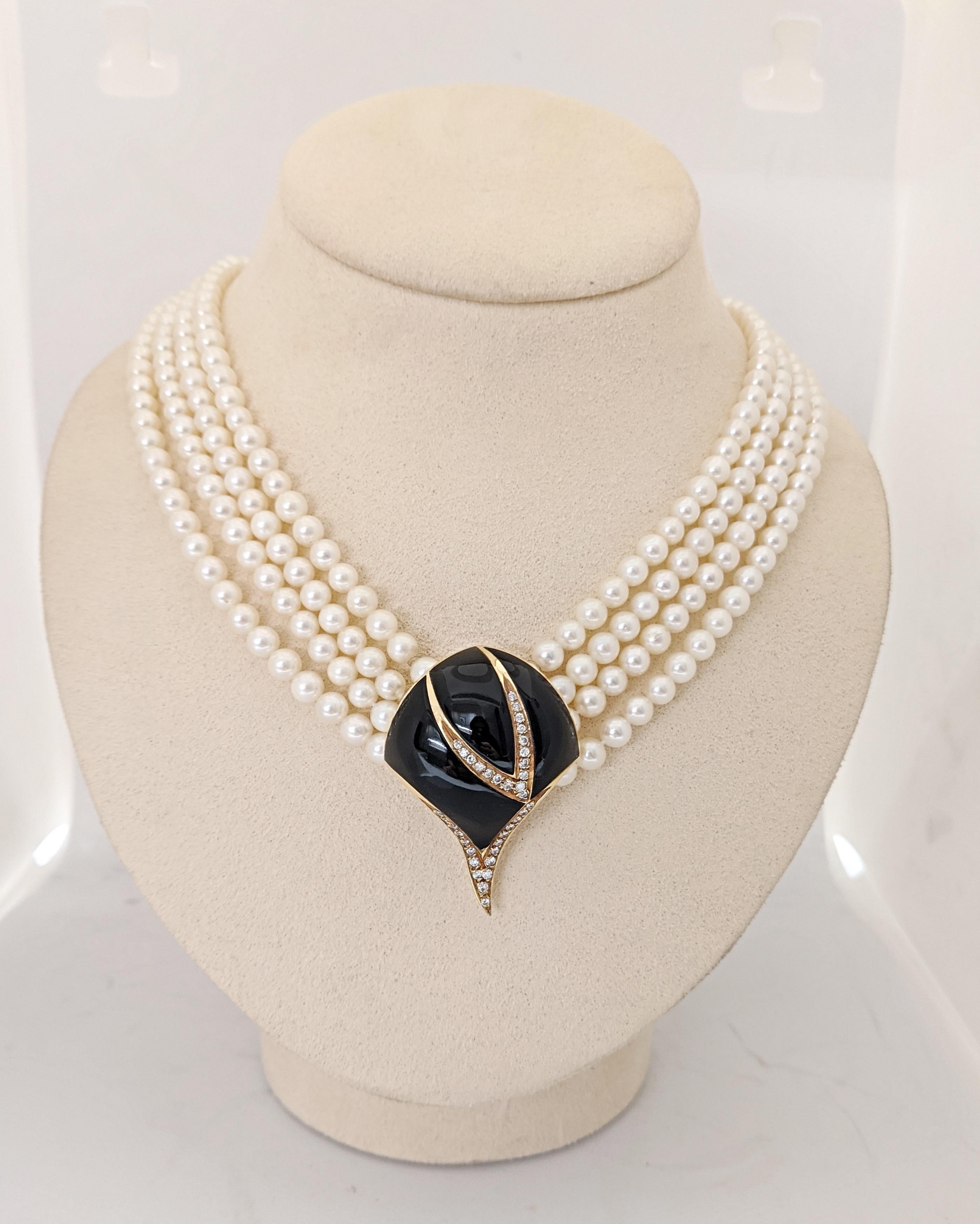 Retro Multi Strand Pearl Necklace with 