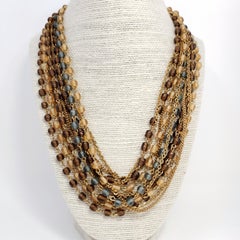 Retro Multi Strand Topaz Crystal and Chain Necklace in Gold, Late 1900s