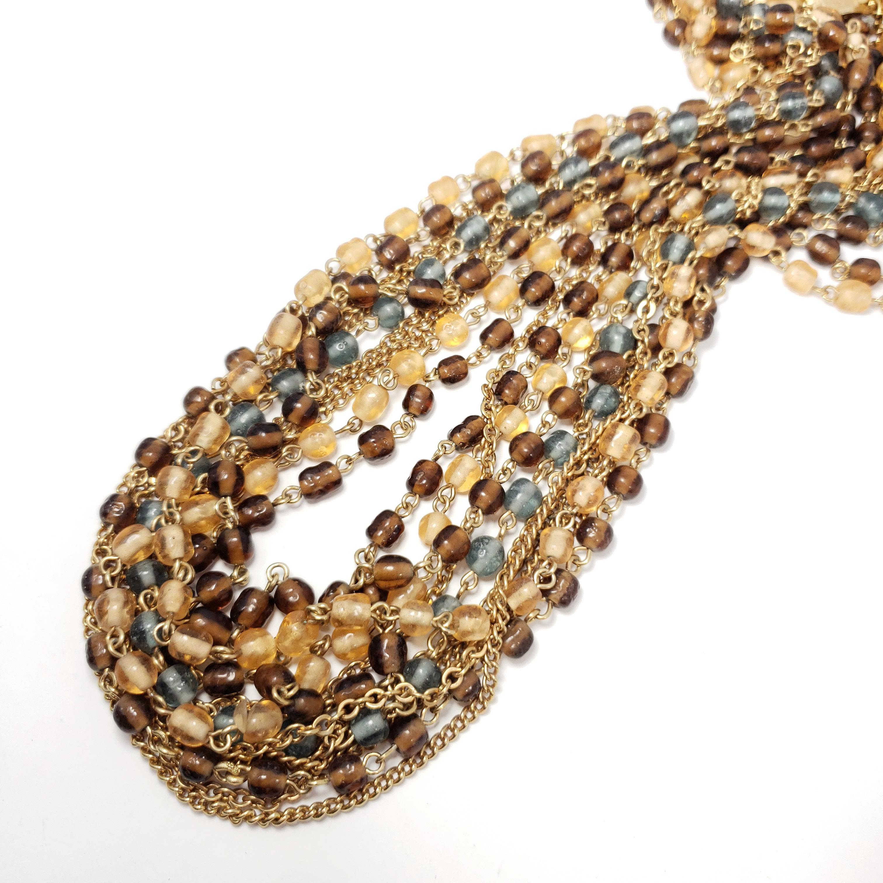 Retro Multi Strand Topaz Crystal and Chain Necklace in Gold, Late 1900s In Excellent Condition For Sale In Milford, DE