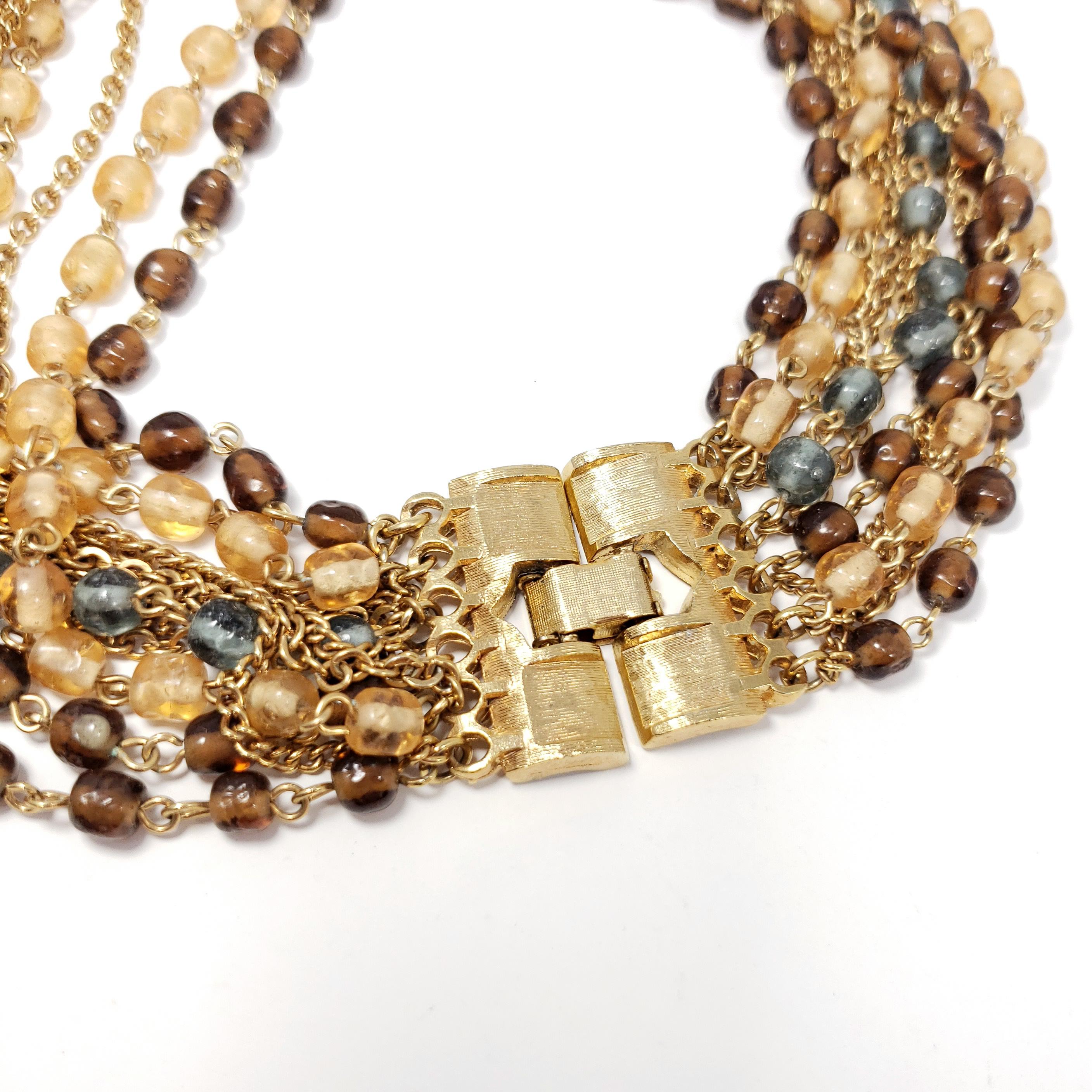 Women's or Men's Retro Multi Strand Topaz Crystal and Chain Necklace in Gold, Late 1900s For Sale