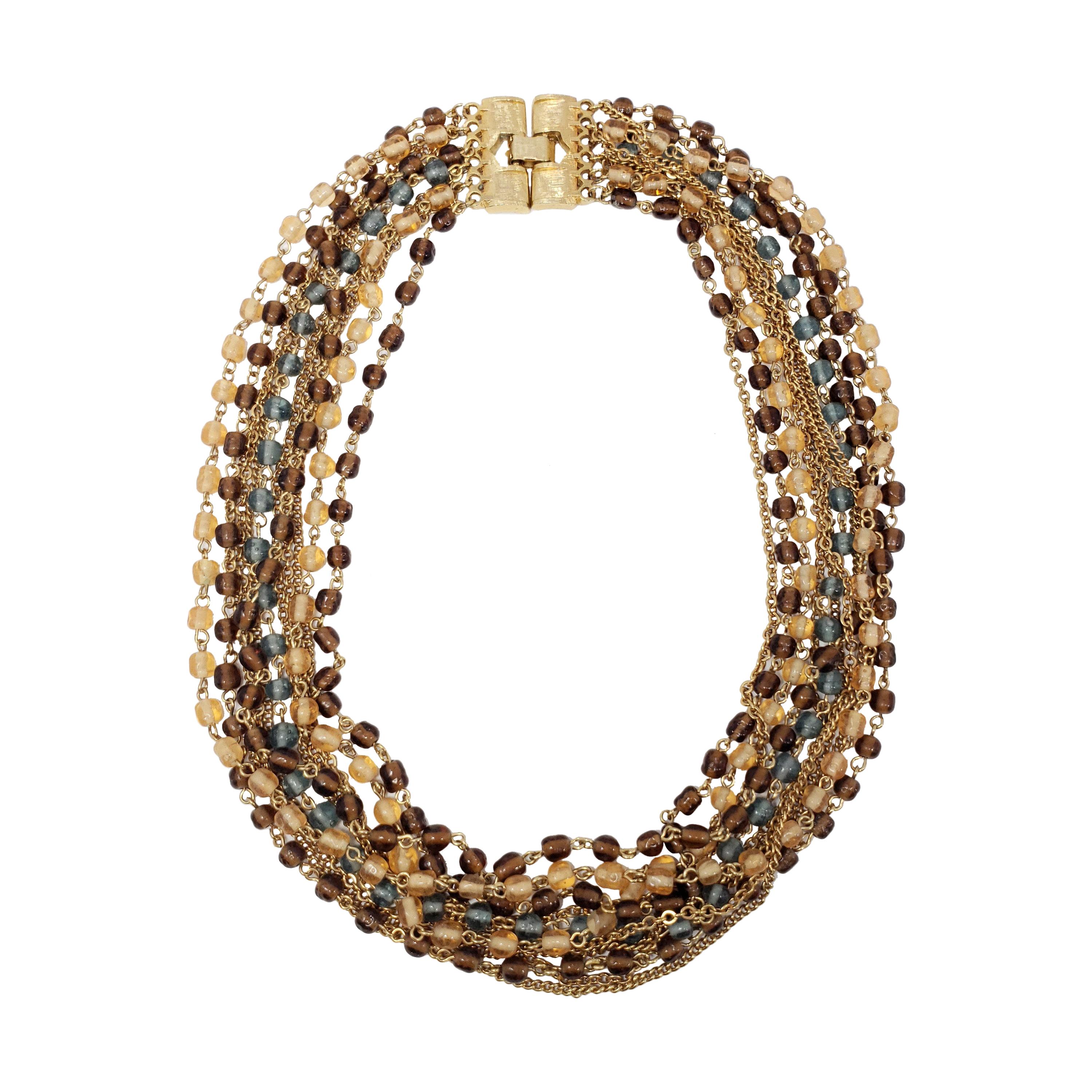 Retro Multi Strand Topaz Crystal and Chain Necklace in Gold, Late 1900s