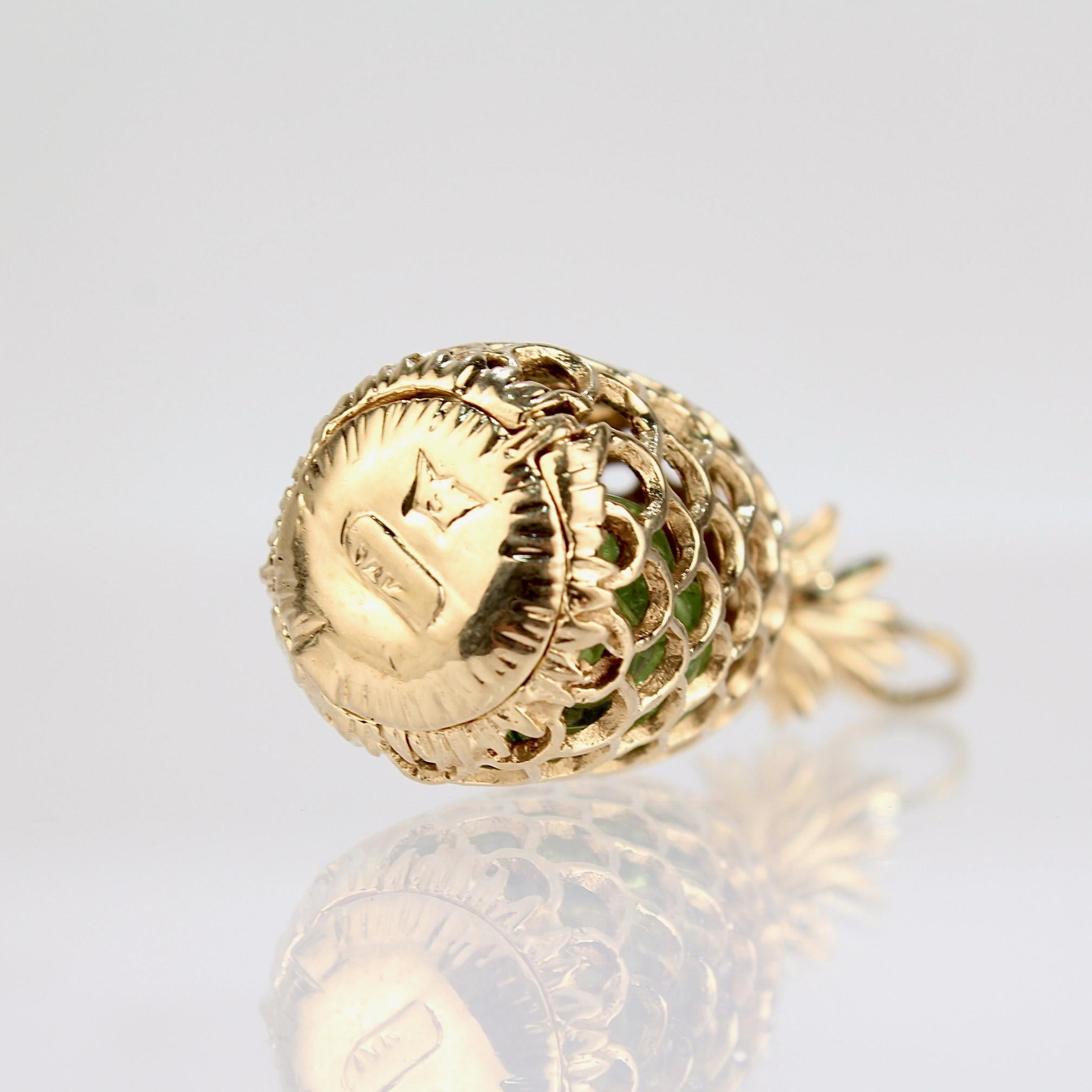 Retro Na Hoku / Edward Sultan 14k Gold & Emerald Pineapple Charm or Pendant  For Sale 3