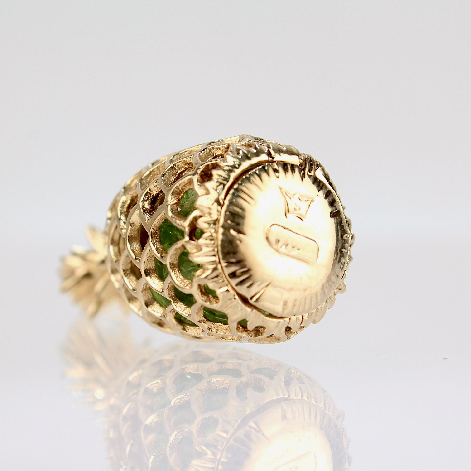 Retro Na Hoku / Edward Sultan 14k Gold & Emerald Pineapple Charm or Pendant  For Sale 1