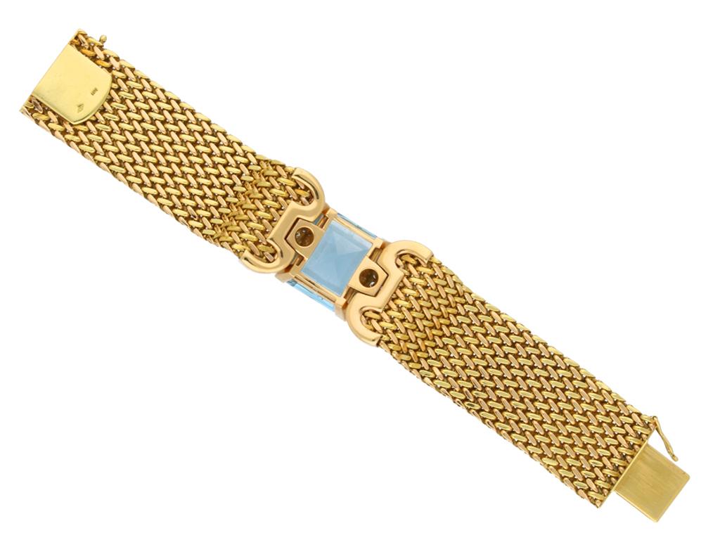 Square Cut Retro Natural Aquamarine Diamond Bracelet For Sale