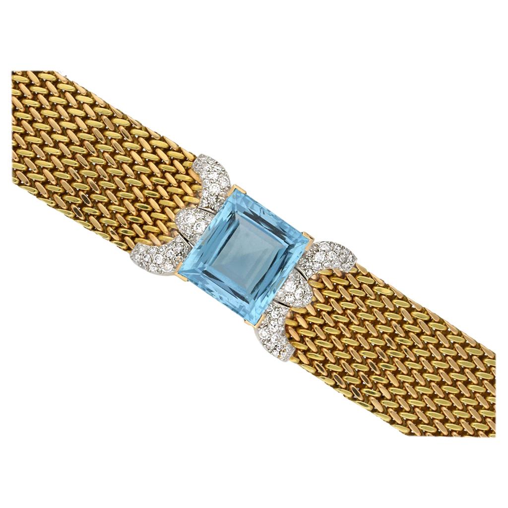 Retro Natural Aquamarine Diamond Bracelet For Sale