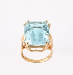 Retro Natural Aquamarine Ring 14K
