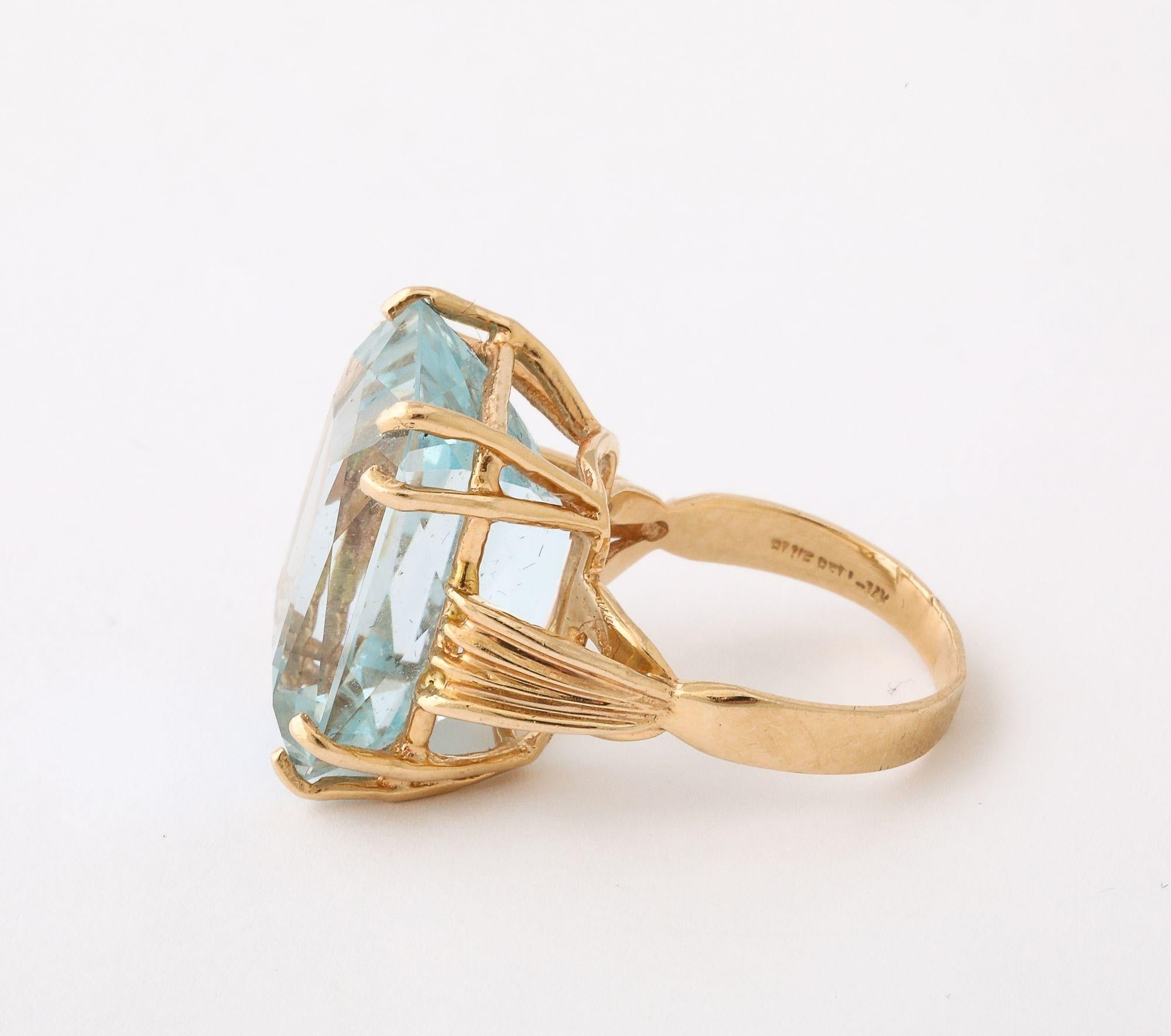 Retro Natural Aquamarine Ring 14K en venta 1