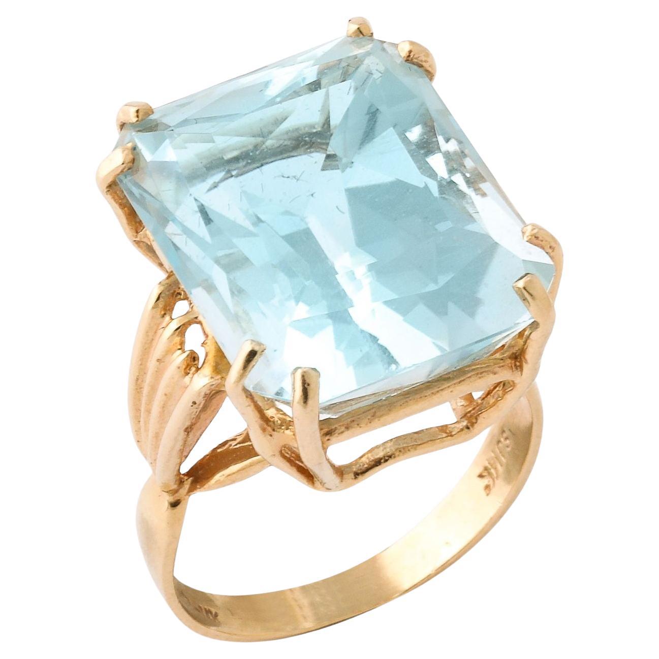 Retro Natural Aquamarine Ring 14K