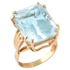 Retro Natural Aquamarine Ring 14K