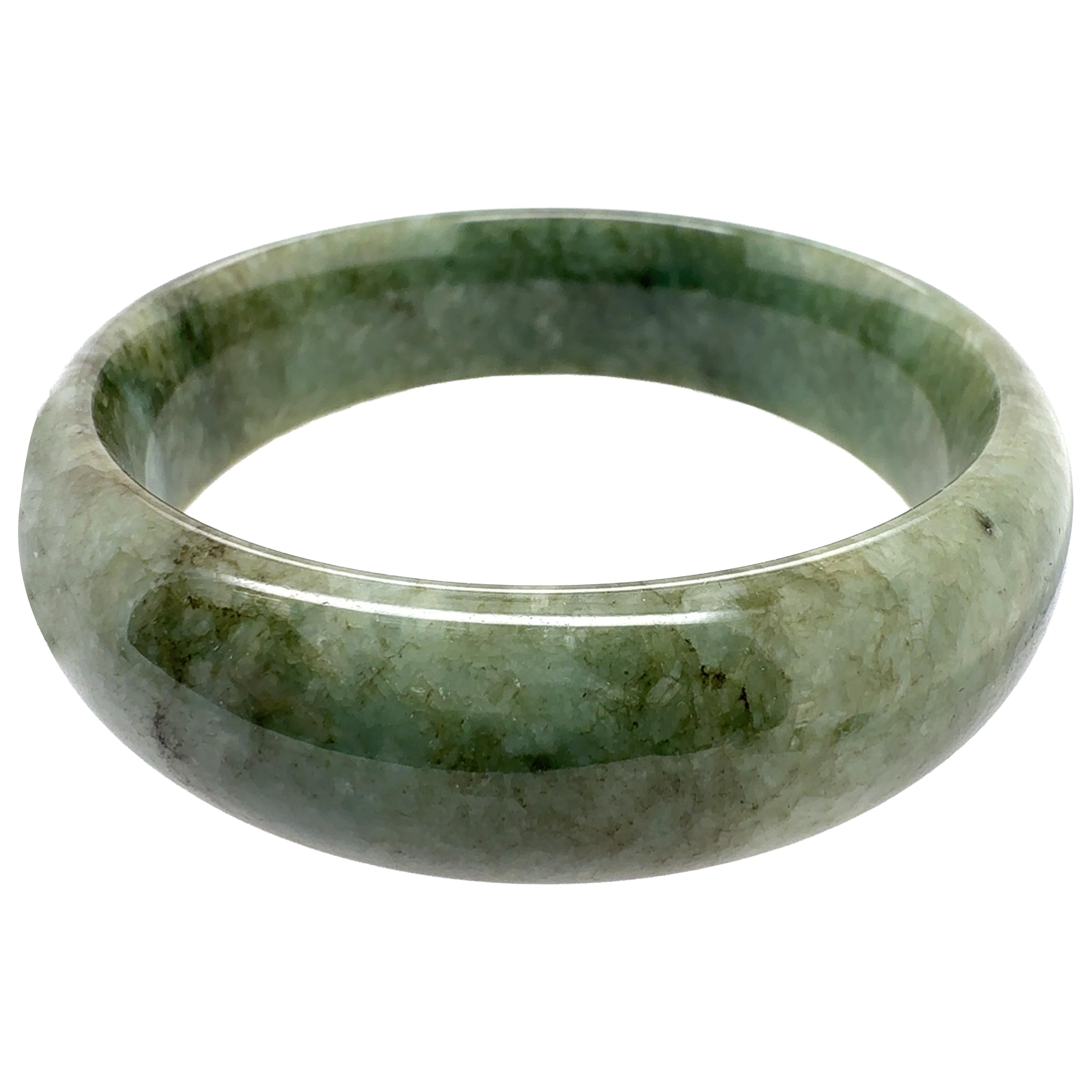 Retro Natural Green Jade 6.75 Inch Inner Bangle Bracelet 18mm Wide Circa 1980