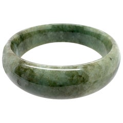 Retro Natural Green Jade 6.75 Inch Inner Bangle Bracelet 18mm Wide Circa 1980