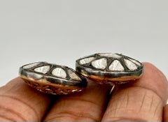 Retro Natural uncut diamonds solid gold sterling silver disc wire earrings