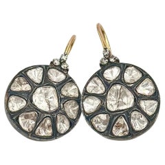 Retro Natural uncut diamonds solid gold sterling silver disc wire earrings 
