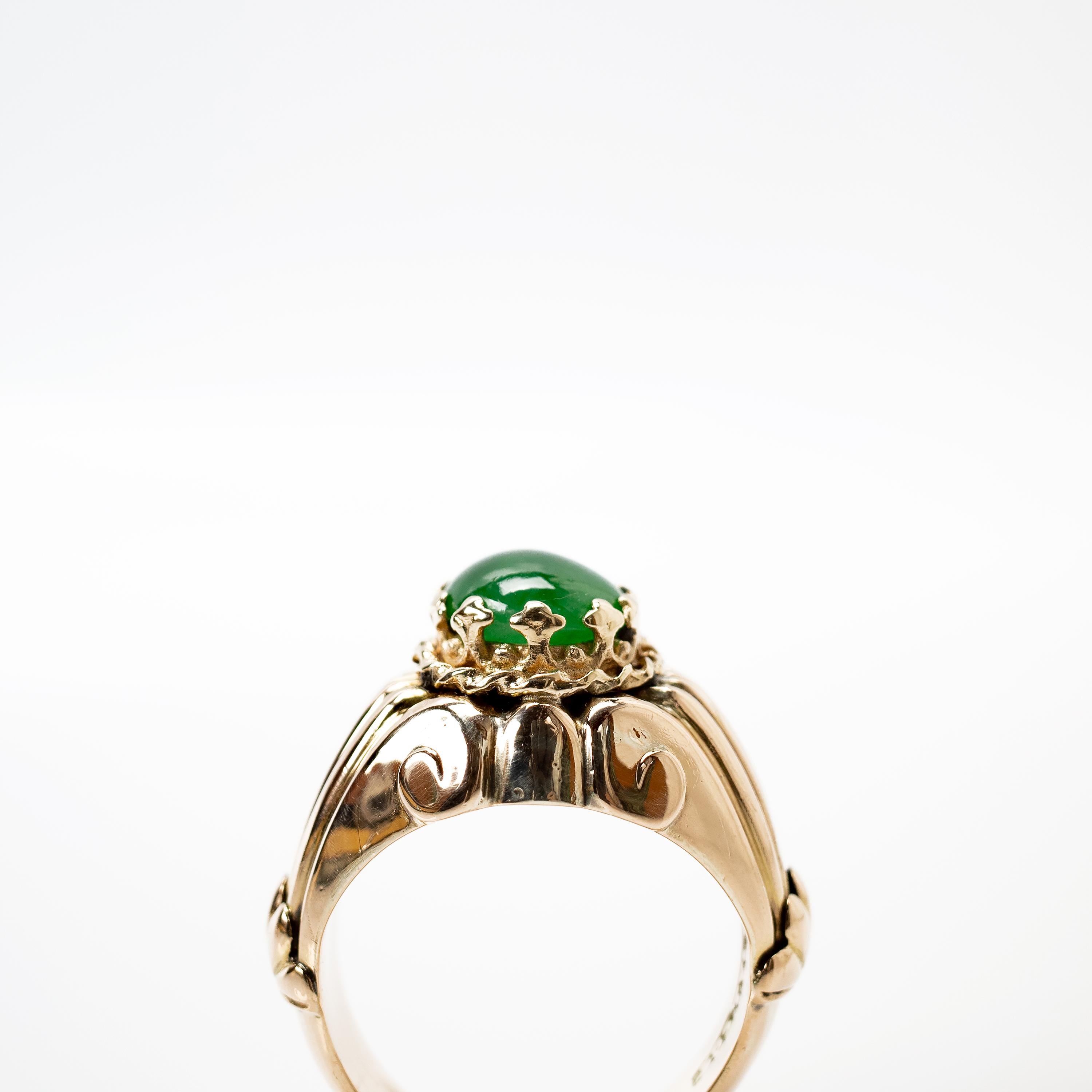 Oval Cut Imperial Jade Ring in Regal Coronet Setting 