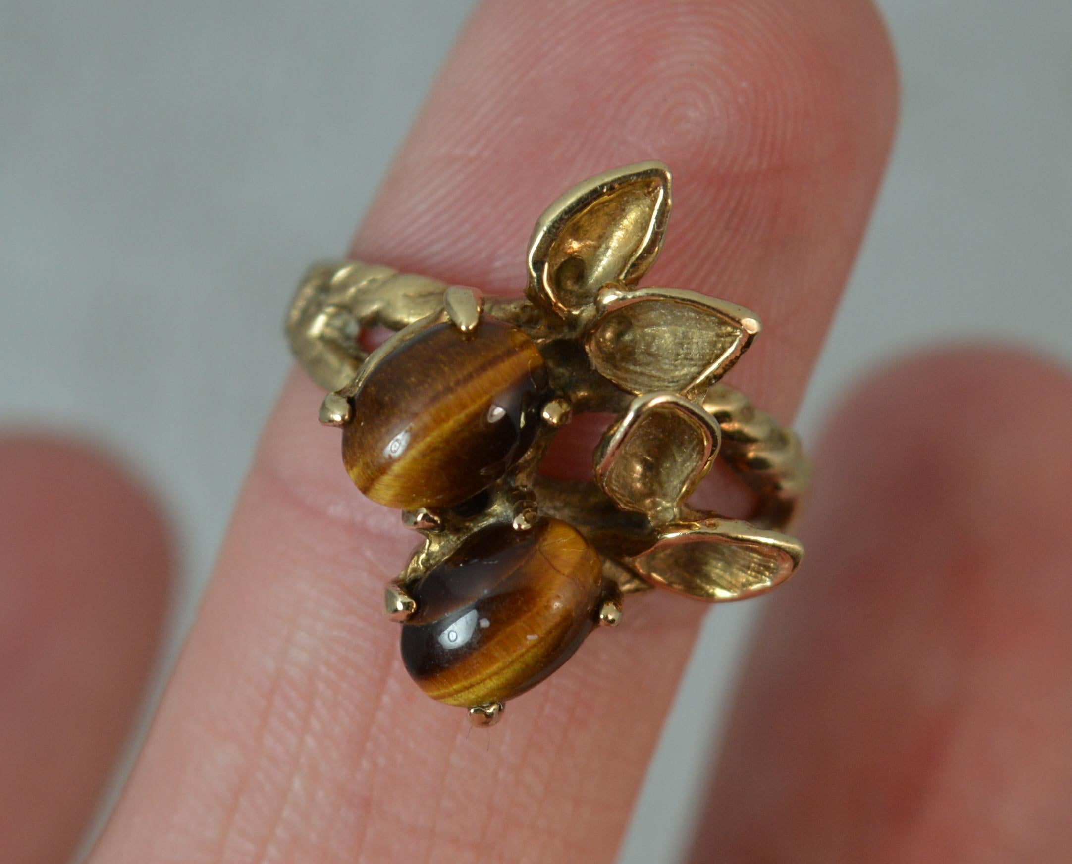 Retro Naturalistic 9 Carat Gold and Tigers Eye Statement Ring 6