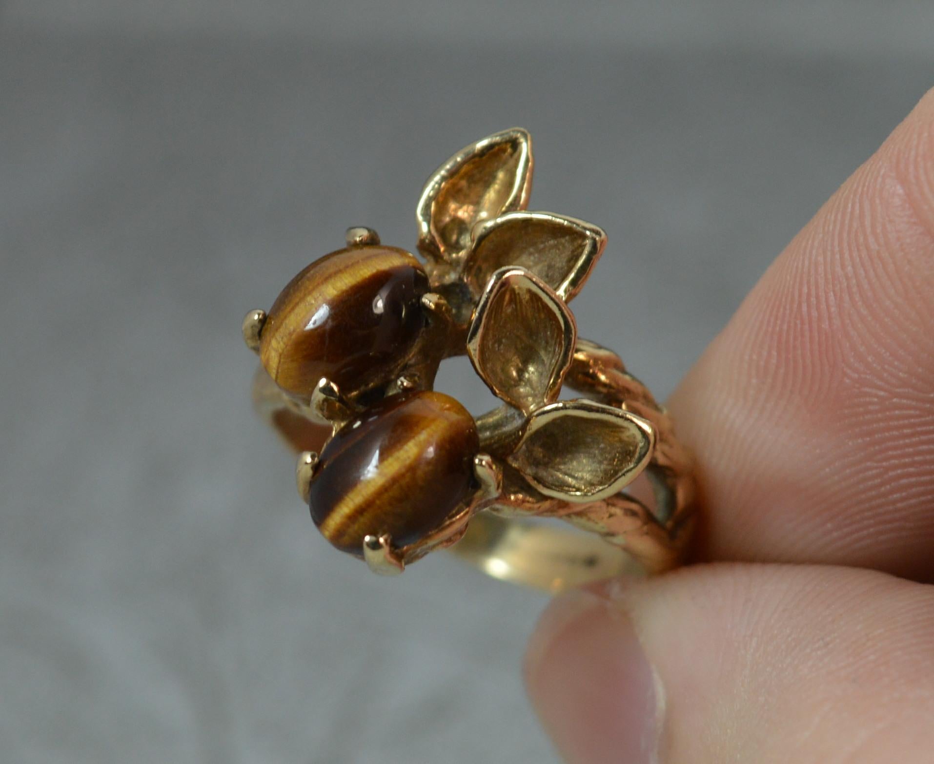 Cabochon Retro Naturalistic 9 Carat Gold and Tigers Eye Statement Ring