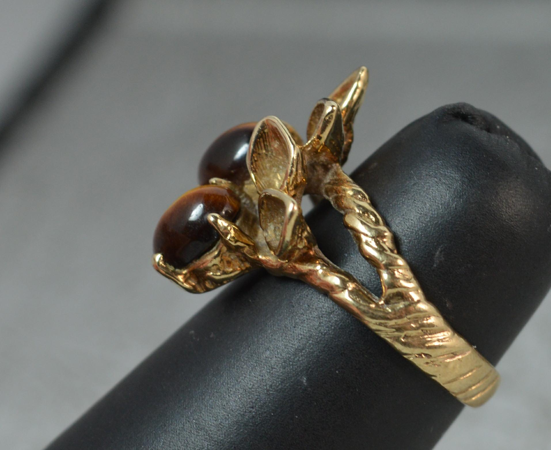 Women's Retro Naturalistic 9 Carat Gold and Tigers Eye Statement Ring