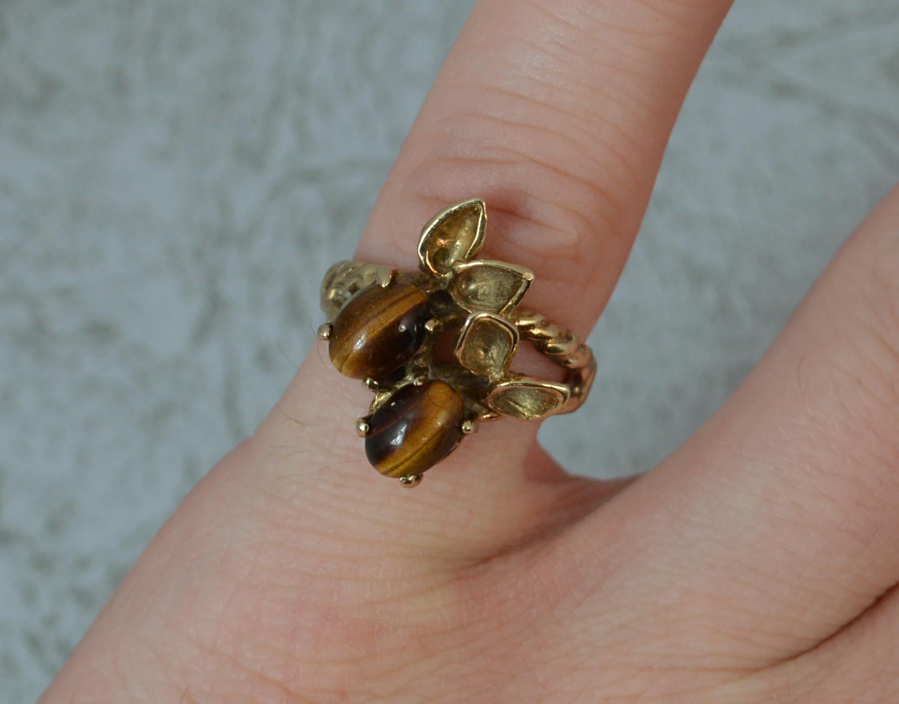 Retro Naturalistic 9 Carat Gold and Tigers Eye Statement Ring 2
