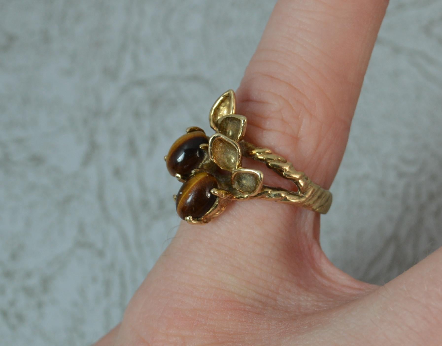 Retro Naturalistic 9 Carat Gold and Tigers Eye Statement Ring 3