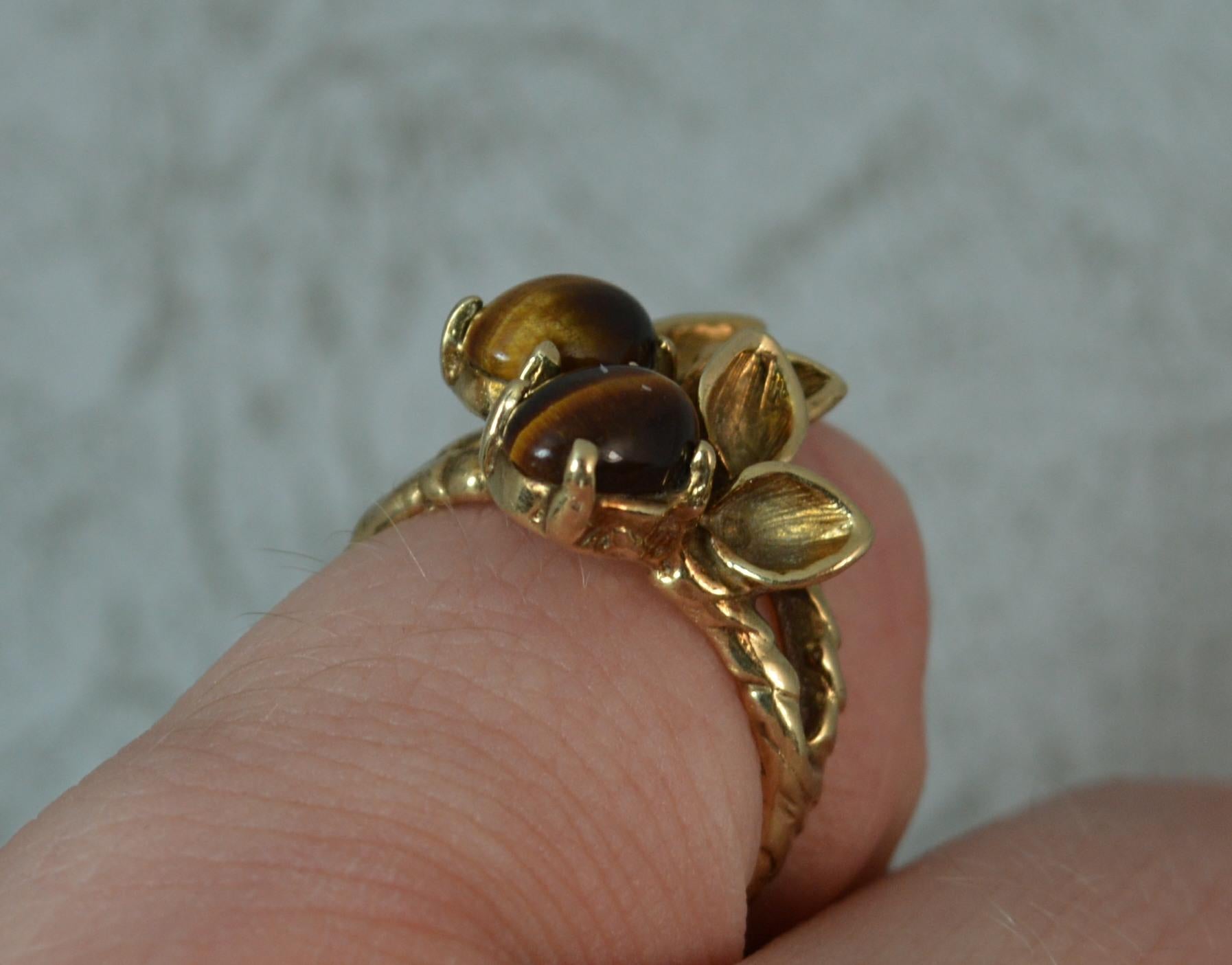 Retro Naturalistic 9 Carat Gold and Tigers Eye Statement Ring 4
