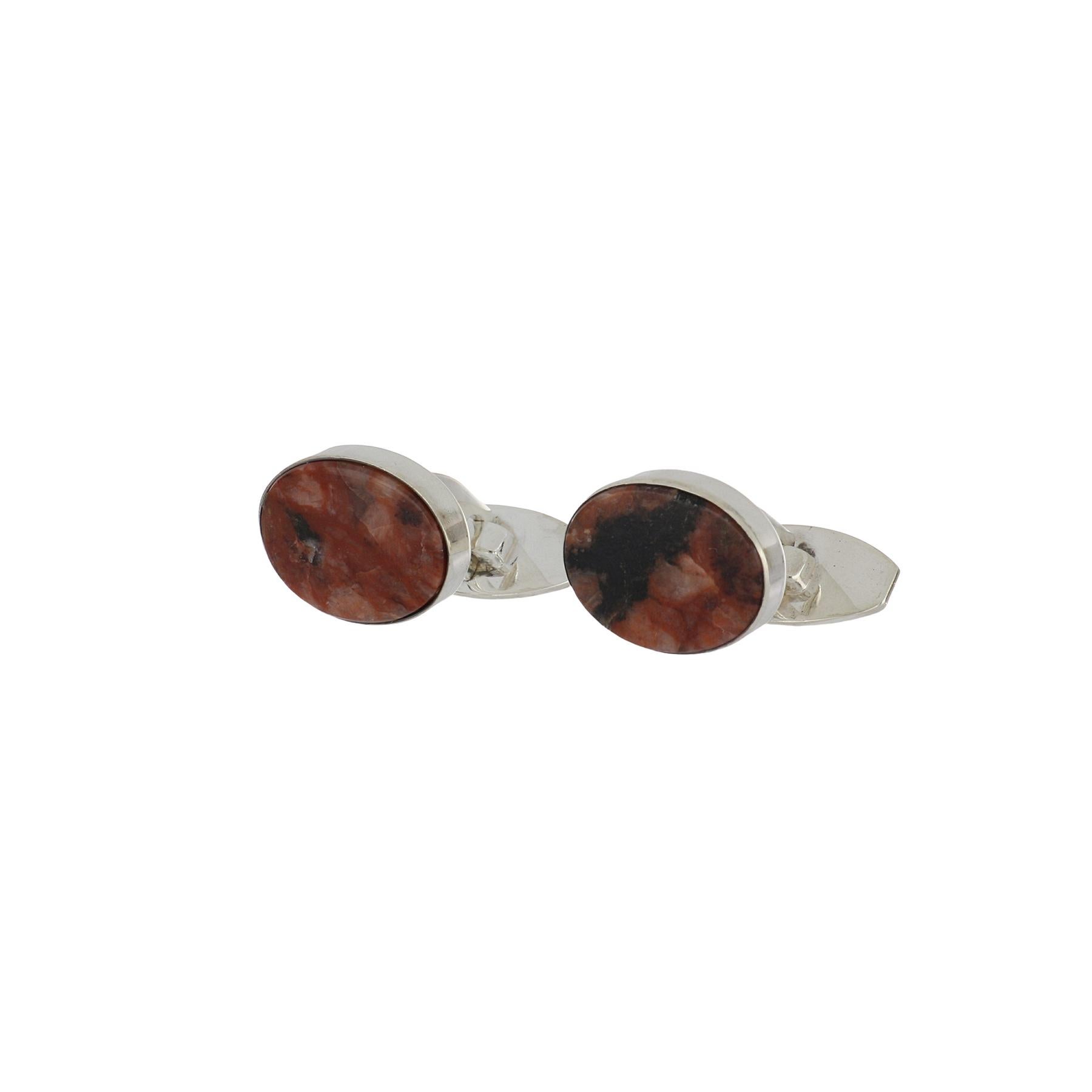 Retro Nels from Pink Granite Silver Cufflinks In Good Condition For Sale In Houston, TX