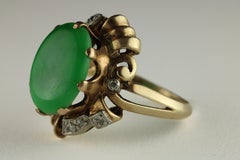 Retro Nephrite Jade and Diamond Cocktail Ring