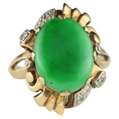 Retro Nephrite Jade and Diamond Cocktail Ring