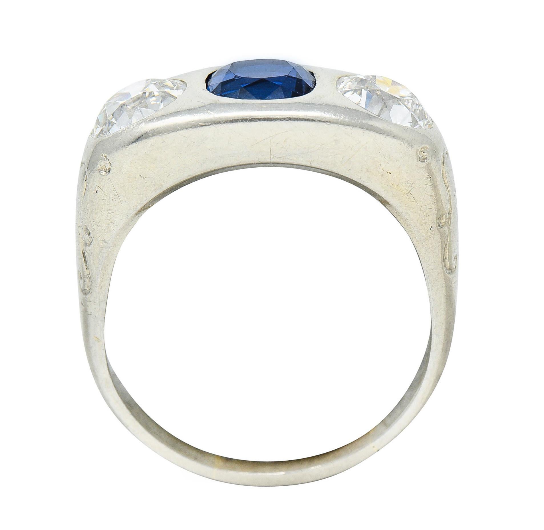 Retro No Heat Sapphire Diamond 18 Karat White Gold Gypsy Unisex Ring GIA 2