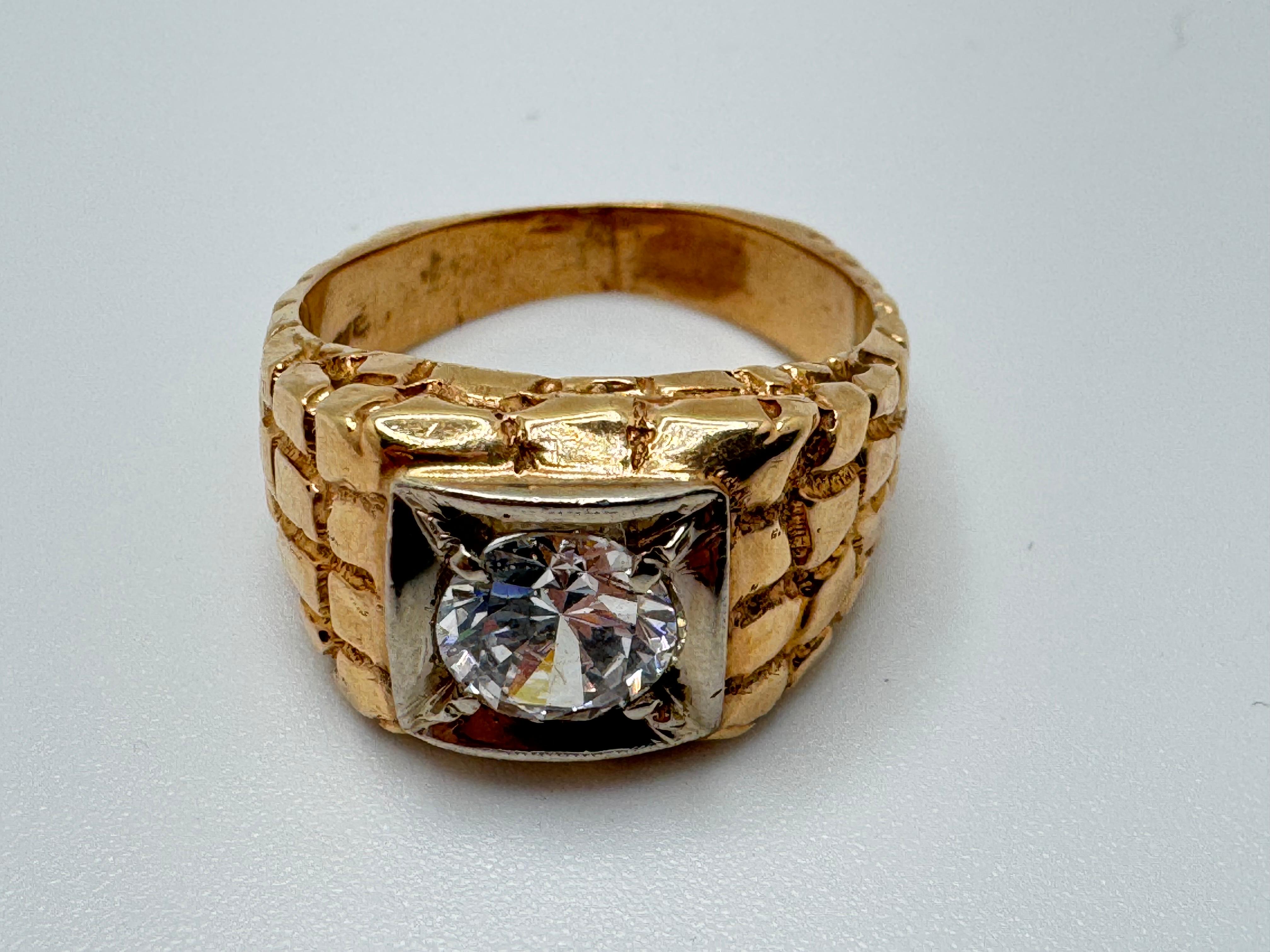 Taglio rotondo Anello con pepita retrò in Renzite in oro 14K in vendita