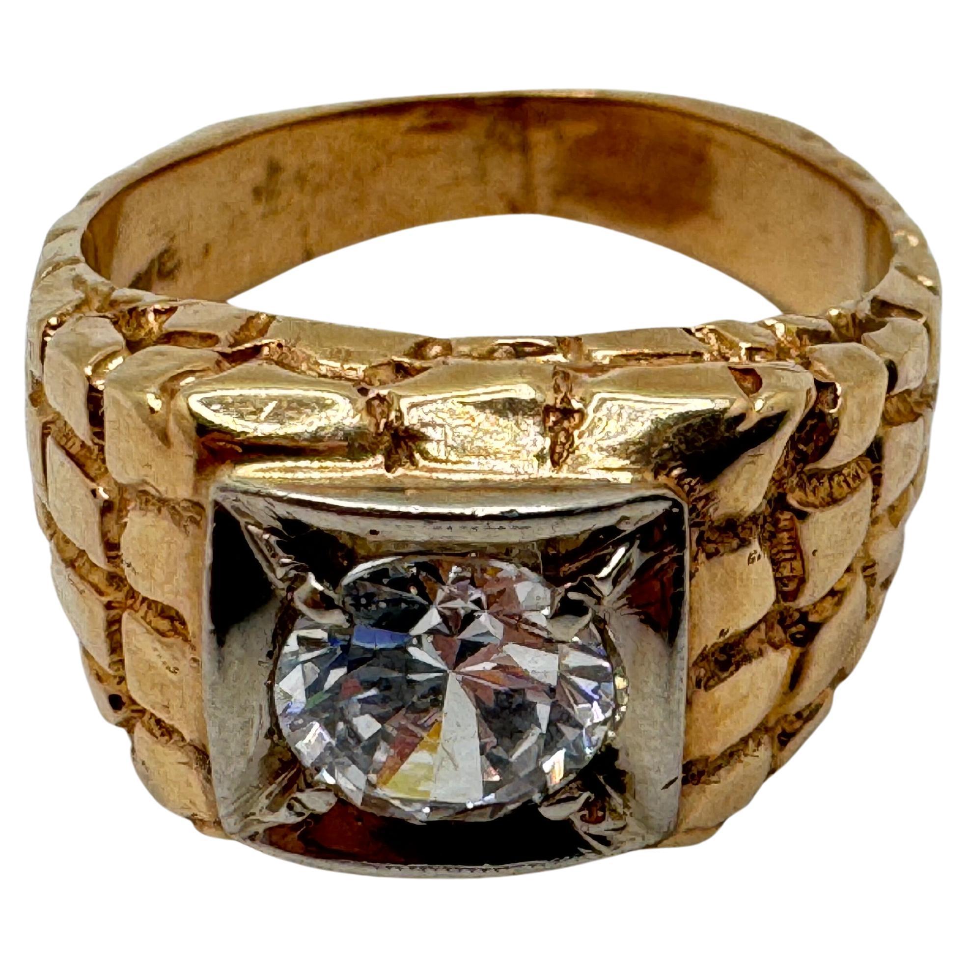Bague rétro en or 14 carats avec pépite de renzite