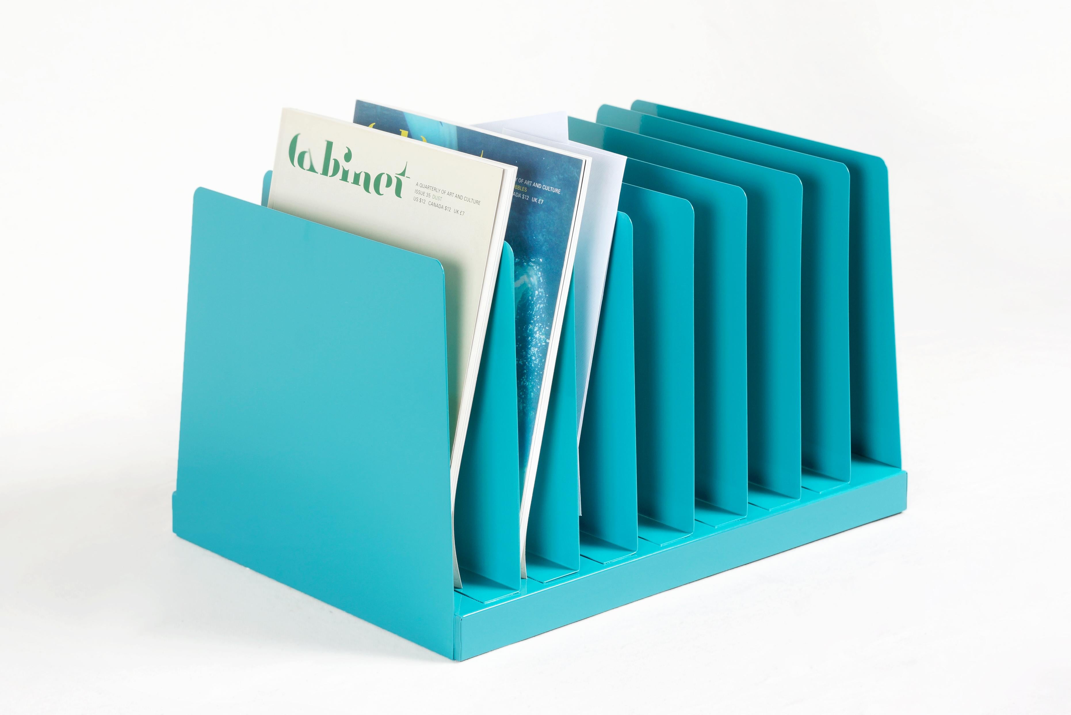 Mid-Century Modern Retro Office Mail Organizer/ Magazine Rack Refinished in Turquoise
